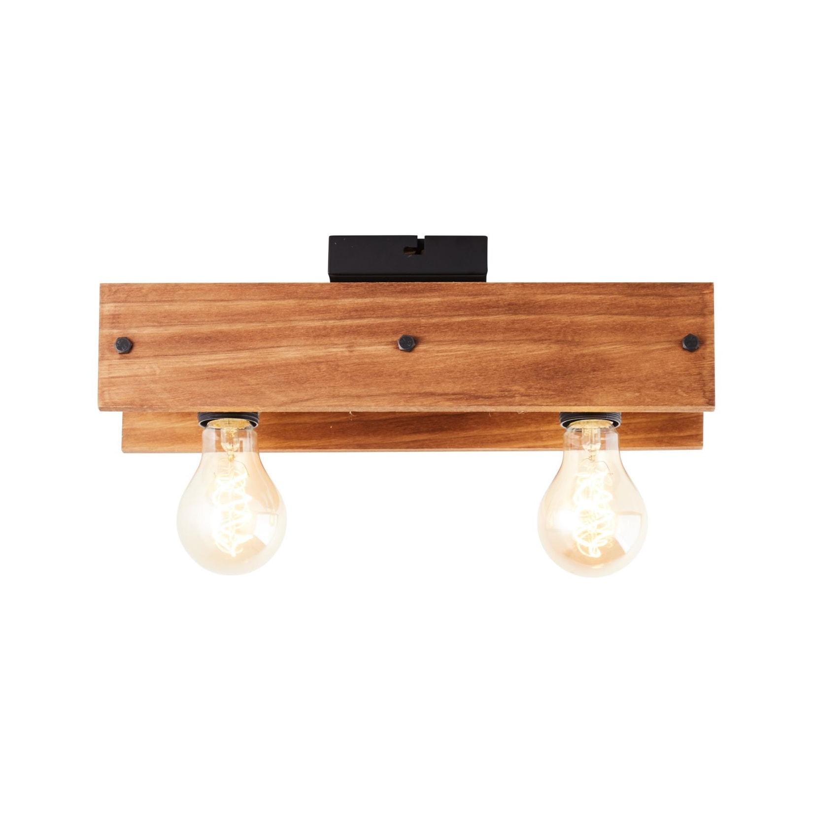BRILLIANT Lampe, Calandra Deckenleuchte 2flg schwarz/holzfarbend, 2x A60, E27, 42W, Holz aus nachhaltiger Waldwirtschaft (FSC)