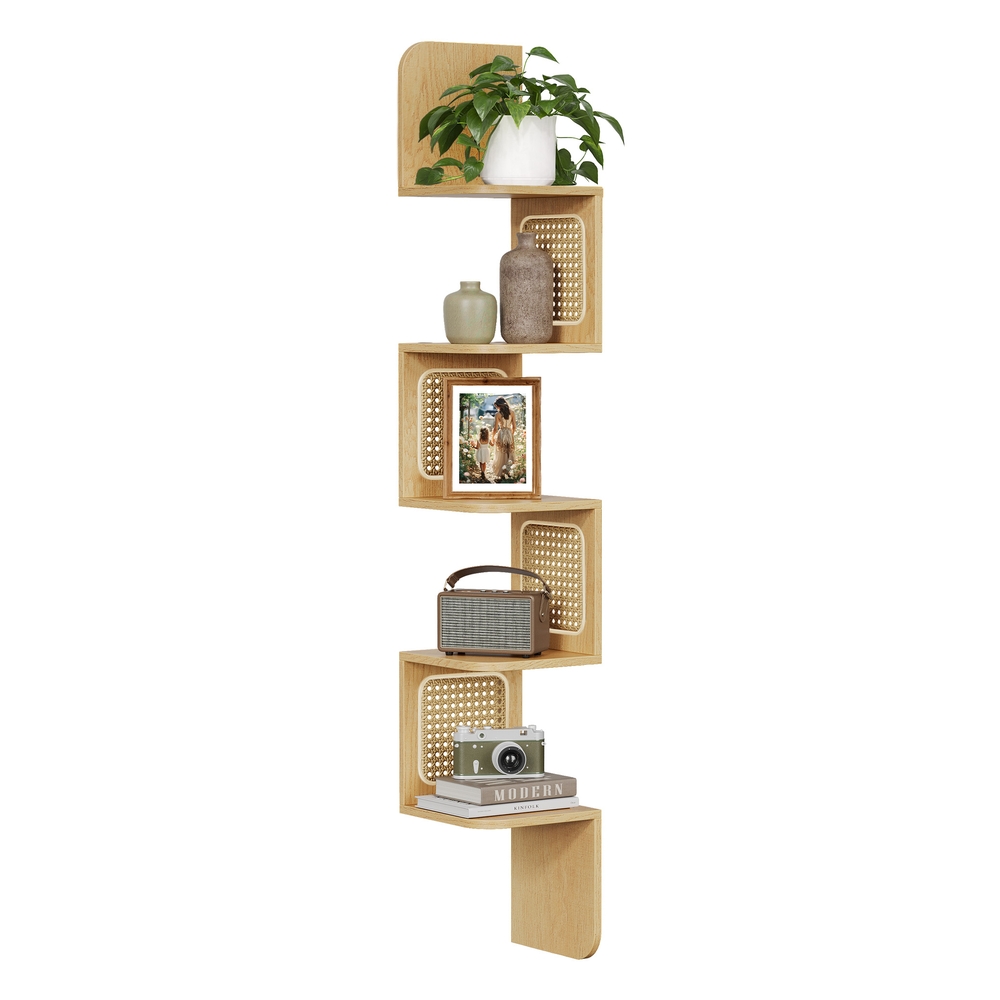 VASAGLE Wandregal mit 5 Ebenen und PVC-Rattan-Seitenplatten B34LLS582Y57