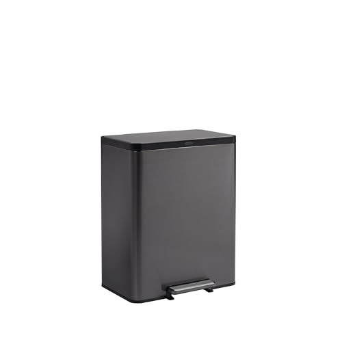 Rubbermaid Elite dubbele stap-op vuilnisbak voor keuken en recycling, 60 liter, houtskool