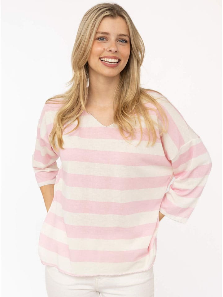 Zwillingsherz Longsleeve "Streifen" in Creme/ Rosa - onesize