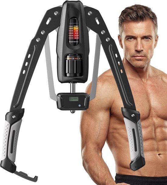 Armtrainer hydraulisch - Verstellbarer Widerstand 10-200 kg - Metall, grau - Für Bizeps, Trizeps, Schultern - Fitnessgerät