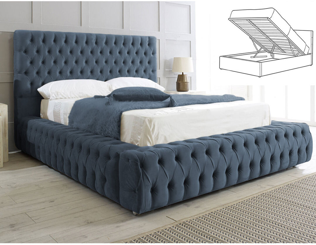 Britainsleep Elite Elegance Ambassador Ottoman Storage Bed - Premium Upholstered Velvet Bed Frame with Tall Headboard Steel Super King (6')