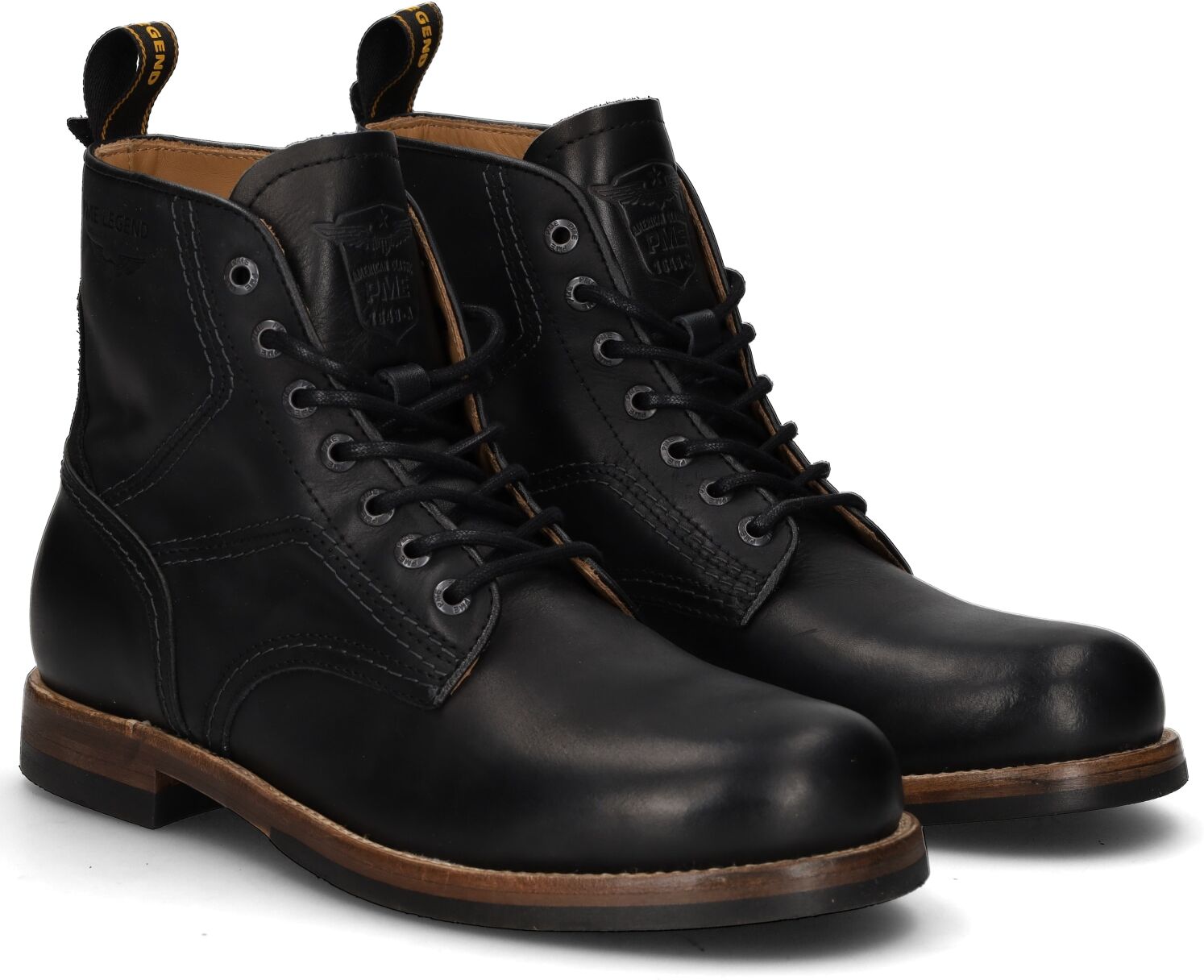 Schnürstiefelette PME LEGEND "APU", Herren, Gr. 43, Leder, schwarz, Glattleder, unifarben, Basic, Schuhe Schnürstiefelette, Schnürboots, Stiefelette mit praktischer Anziehlasche schwarz 43, Leder