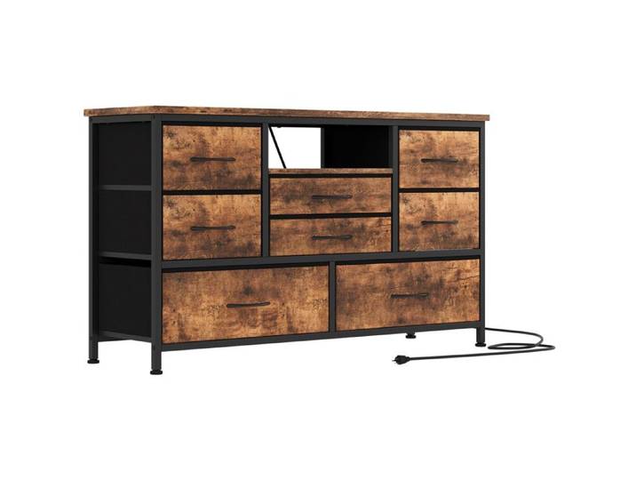 Meuble TV 8 tiroirs 120x36x75cm - Rangement LED RGB - Design moderne - Fer MDF PB tissu - Salon salle à manger