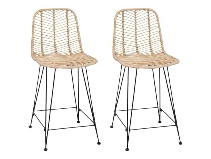 HBBMGYD Barstuhl, 2 Stück, Natur, 44,5 x 54,5 x 97,5 cm, Rattan und Metall Hoher Rücken, verstärkte Fußstütze, natürliches Rattan, robustes Eisen, Küche, Wohnzimmer, formelles Essen