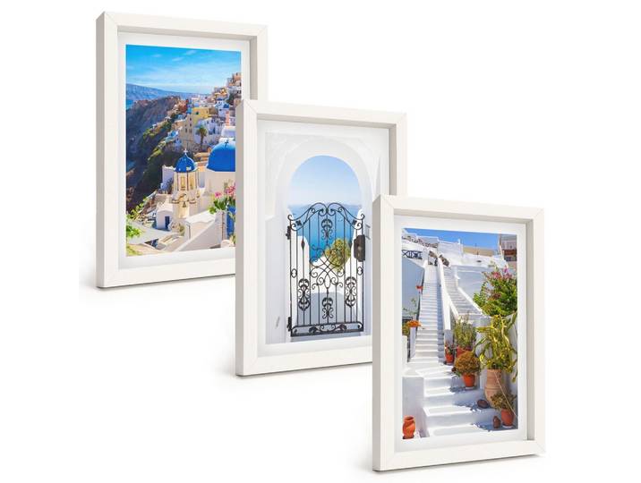 BILDER SET 3er Set - 20x30 cm Weißer Rahmen - Santorini-Architektur Oia