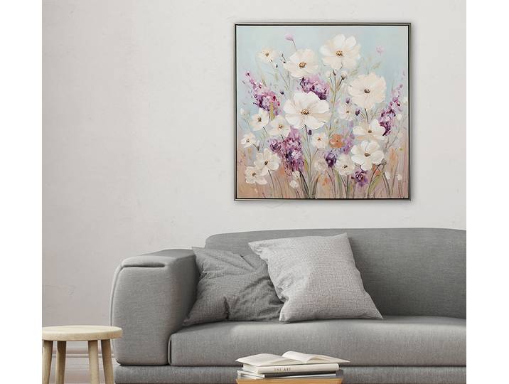 Leinwandbild Sommerblumen Closeup Mischgewebe Pink/Rot 85 x 73 x 4cm