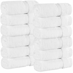 Blue Nile Mills Luxury Diamond Border Egypt Produced Giza Cotton Blend Heavyweight Plush 12-Piece Face Towel Set