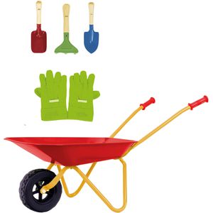Theo-Klein Kinderwerkzeug Outdoor Fun 7669, Kinderschubkarre aus Metall mit Zubehör, 5-teilig
