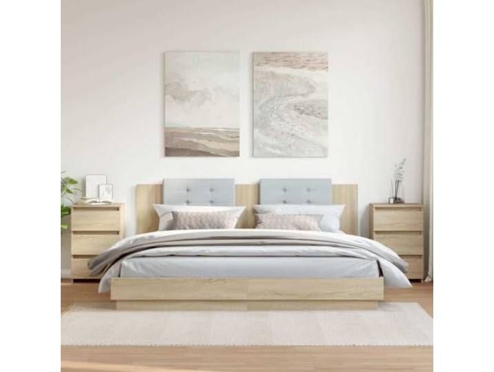 HEFZGDB Nachttische 2 STK. Sonoma-Eiche 40x35x62,5 cm Holzwerkstoff mit DREI Schubladen für Stauraum, stabile Konstruktion und langlebig, einfach zu reinigen, formschön und schick
