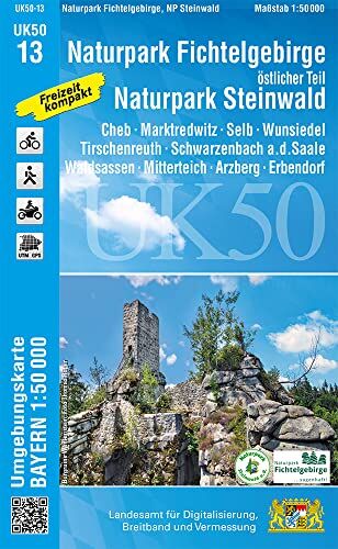 Landesamt für Digitalisierung, Breitband und Vermessung, Bayern - UK50-13 Naturpark Fichtelgebirge, östlicher Teil, Naturpark Steinwald: Cheb, Marktredwitz, Selb, Wunsiedel, Tirschenreuth, Schwarzenbach a.d.Saale, ... Karte Freizeitkarte Wanderkarte) - Pr