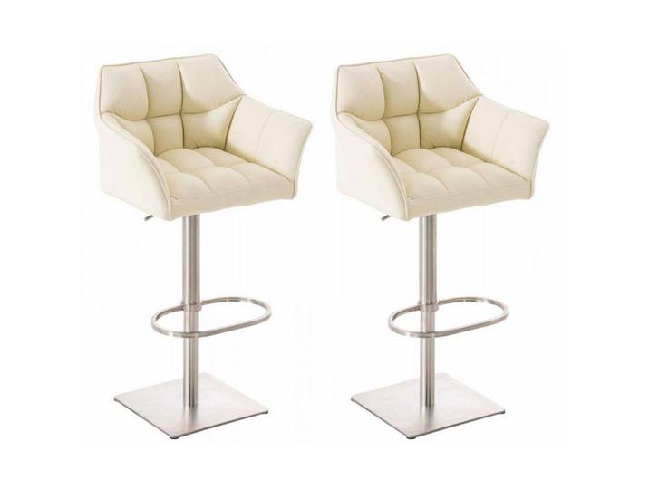CLP Barhocker 2er Set Lederlook Creme, Metall, 64x88x45 cm, Esszimmer, Barmöbel, Barhocker