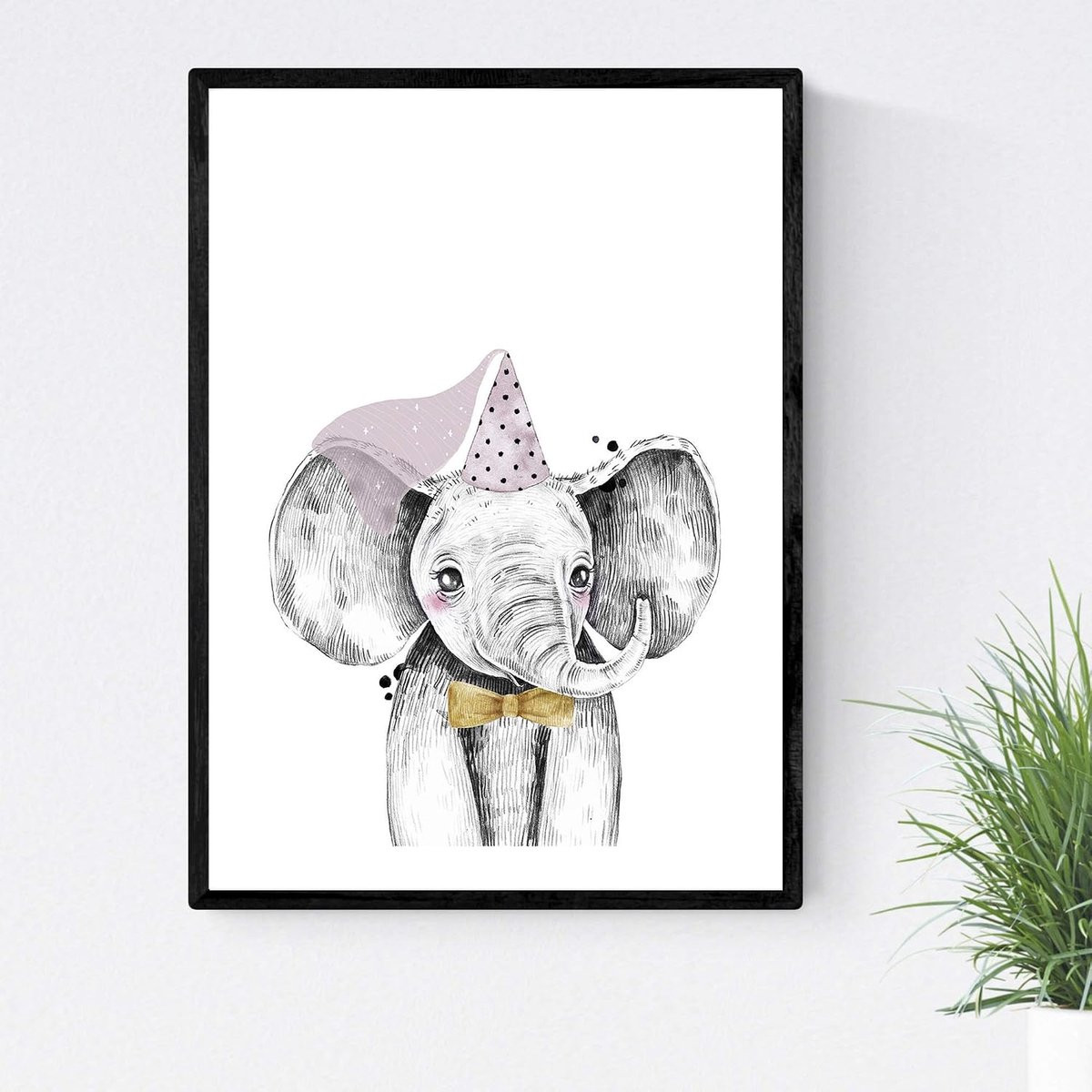 Kinderposter Olifant Prinses met zwart frame, A3, Multicolor