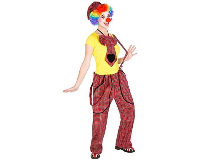 TecTake dressforfun clownskostuum voor dames, slabbroek, pet, stropdas en clownsneus, voor carnaval en meer