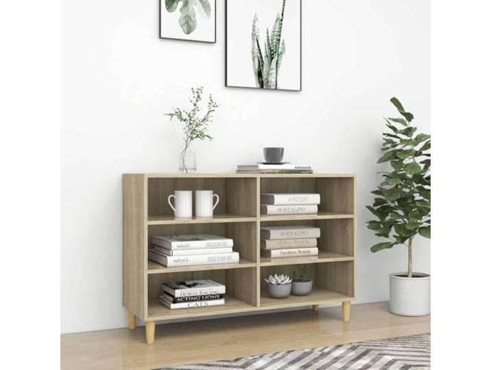 KGHFDVB Sideboard Sonoma-Eiche 103,5x35x70 cm Holzwerkstoff 6 Einlegeböden, 4 Holzbeine, Skandinavischer Stil, Für Bücher und Multimedia