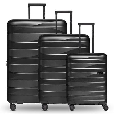 Kofferset BERGPFEIL "Travel 4-Rollen Kofferset 3-tlg. mit Dehnfalte", Herren, schwarz, Polypropylen, Koffer-Sets