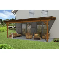 Skan Holz Terrassenüberdachung Ravenna 648x300cm nussbaum aus Douglasie