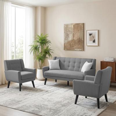 DREAMSIDEA 3-Piece Mid-Century Modern Living Room Set with Loveseat and 2 Chairs