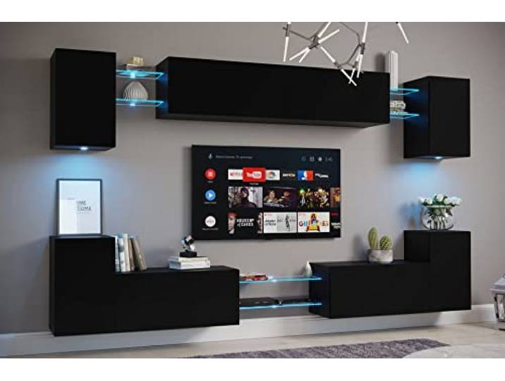 Furnitech Wohnwand Wohnzimmer Hängend Modern Schrankwand mit Regale und TV Schrank Möbel ohne LED (Nairobi D40-M-B17 MATT)