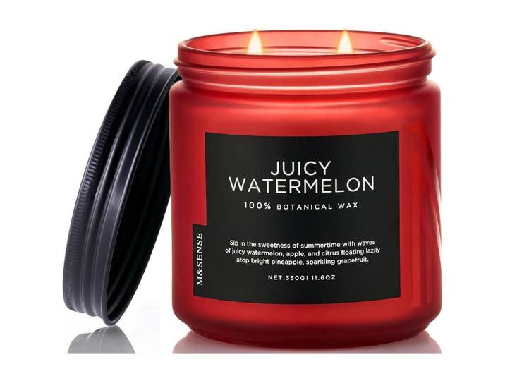 Duftkerze Wassermelone 330g 70h 2-Docht Sojawachs, Rot, Paraffin, 9.5 cm, Dekoration, Kerzen & Kerzenhalter, Duftkerzen