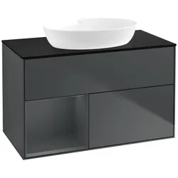 Villeroy und Boch Finion Waschtischunterschrank FA12HGHG 100cm, Abdeckplatte black matt, Regale Midnight matt lacquer, Midnight Blue Matt Lacquer