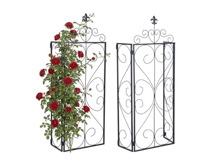 Relaxdays Rankgitter, 2er Set, HBT: 112x40x20 cm, Metall, schwarz Rankkäfig für Kletterpflanzen, Garten, Rosenrankhilfe