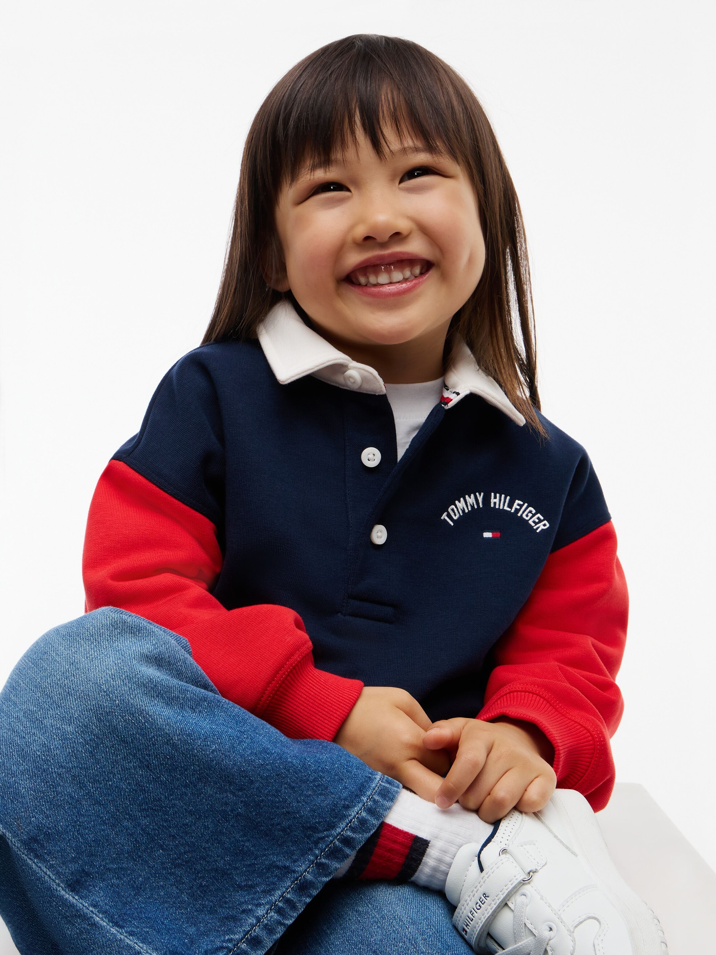 Sweatshirt TOMMY HILFIGER, Jungen, Gr. 92, rot glare colblock, Sweatware, Obermaterial: 68% Baumwolle, 32% Polyester, gemustert, regular fit normal, Rundhals, Bündchen, Sweatshirts Sweatshirt, Polokragen & Knopfleiste, für Kinder rot glare colblock 92