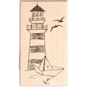 Rayher Motivstempel 29274000 Leuchtturm, aus Holz, 5 x 9 cm, für Stempelkissen