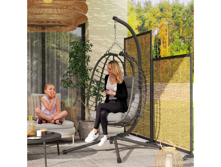 Outsunny Fauteuil Suspendu Résine Tressée avec Support Gris