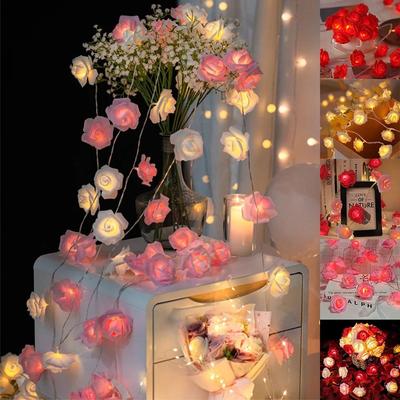 Uplifted Finds Rose Flower LED String Lights High Performance Battery Operated Garland For Weddings & Decor red