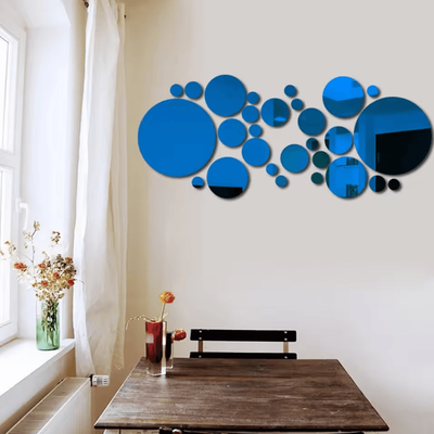 Inspire Curations 26 Piece Round Acrylic Mirror Wall Sticker Set blue medium