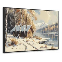 LEINWAND Bilder mit Rahmen - Winter - Schnee - Zuhause - Natur - 120x80