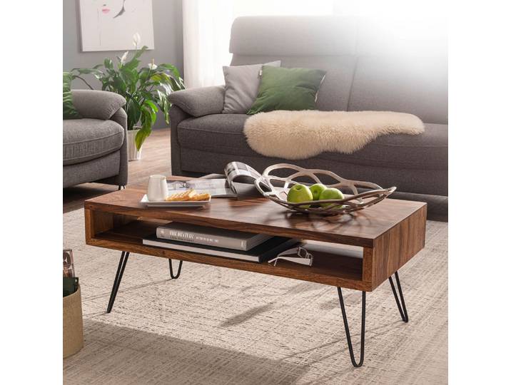 Couchtisch Mito , mit Ablagefach , Sheesham Holz massiv , braun