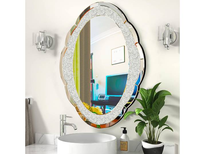 Grand miroir mural en cristal diamant pour chambre à coucher, entrée dans le hall, décoration en verre argenté