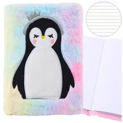 Plüschfell-Notizbuch, liniertes Notizbuch mit Pinguin, bunt, A5