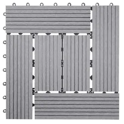 Mendler WPC Bodenfliese Rhone, Holzoptik Balkon/Terrasse, 11x je 30x30cm = 1qm ~ Basis, grau versetzt