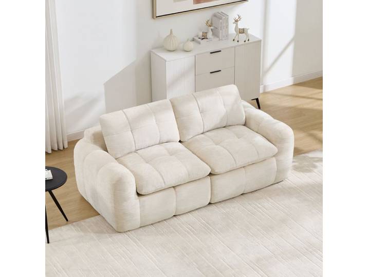 Canapé modulable - ZEVKOR - Modulable - 2 places - Assise profonde - Revêtement chenille beige