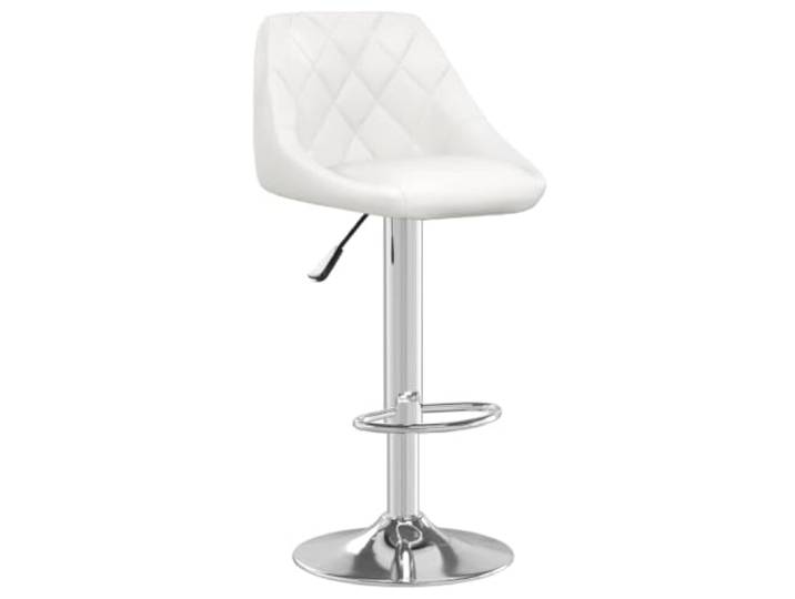 Weißer Barhocker aus Kunstleder, höhenverstellbar, drehbar 360 ° Gestell aus verchromtem Stahl, Gasmechanismus, Sitz aus Kunstleder, Einstellung 82-103 cm, Drehung 360 Grad, Tragkraft 110 kg