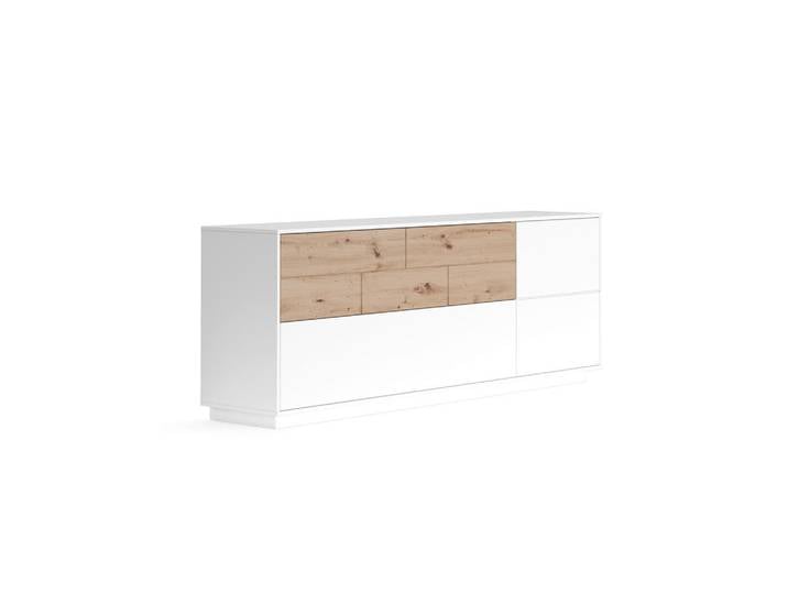 Sideboard, Braun & Weiß, 205x77x44 cm, Holzwerkstoff, Drehtüren, Modern, Carryhome