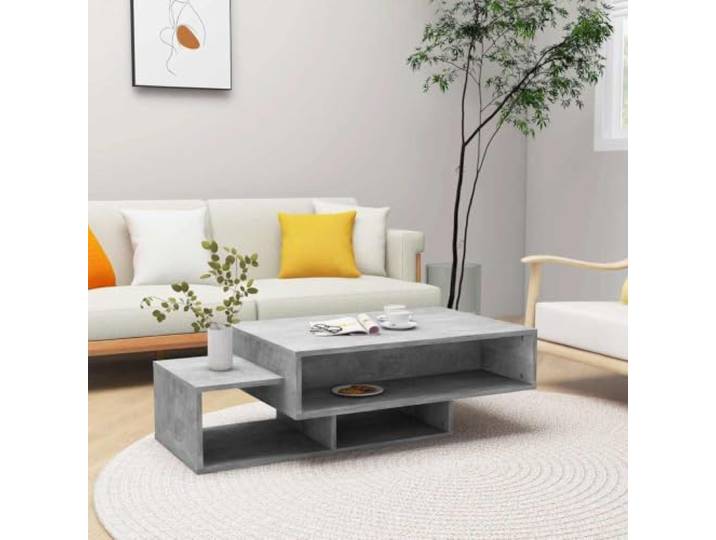 HEFZGDB Couchtisch Betongrau 105x55x32 cm Holzwerkstoff mit 3 Fächern Stauraum, Robuster Wohnzimmertisch mit Stauraum für Bücher und Zeitschriften, Einfache Reinigung, Stabile