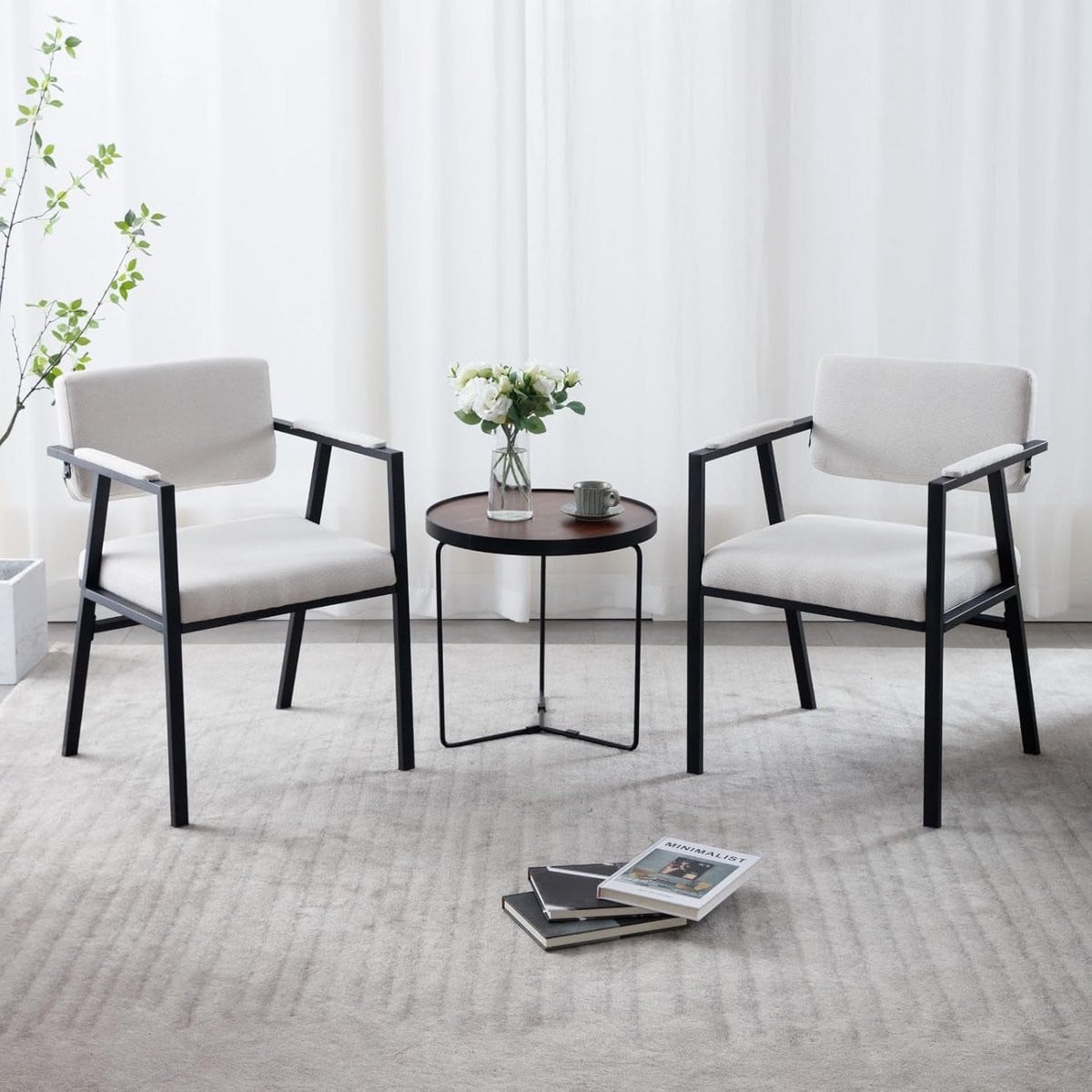Set van 2 Eetkamerstoelen met Armleuningen - Beige Linnen