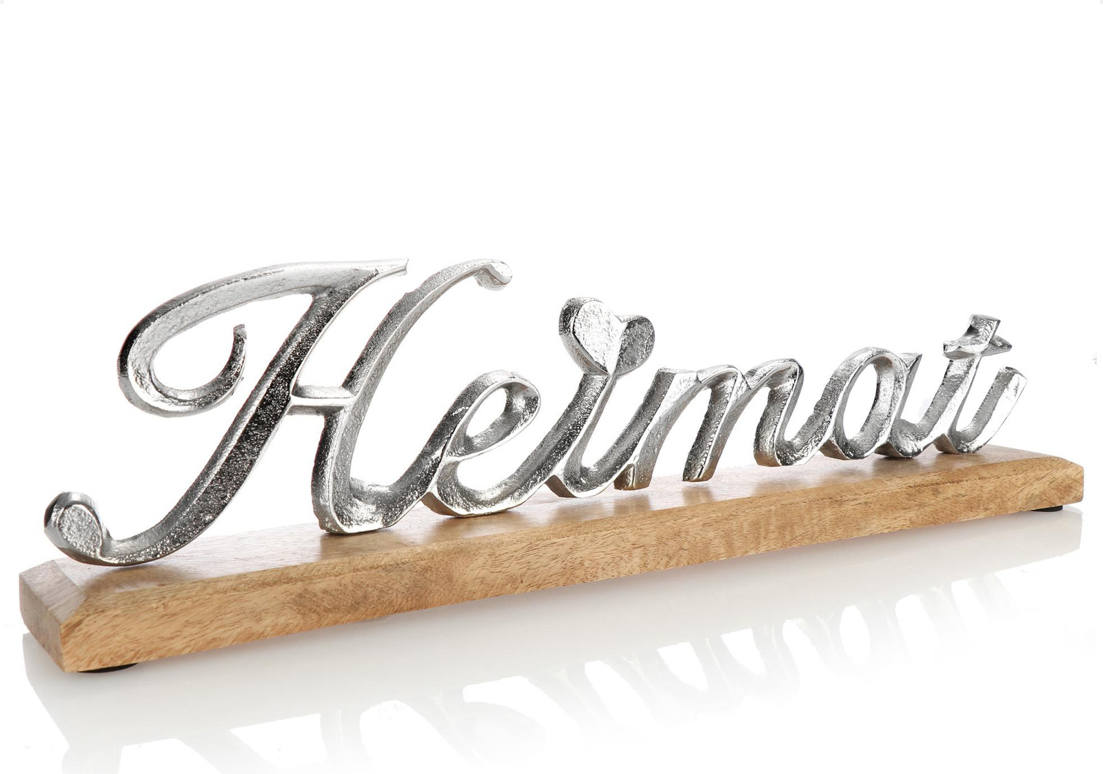 COM-Four Decoratieve wanddecoratie HEIMAT van verzinkt aluminium met mangohouten voet