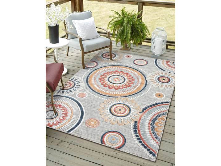 Outdoorteppich Loop, LAGERRÄUMUNG , bunt (grau,multi), B:160cm H:8mm L:230cm, Polypropylen, MYFLAIR MÖBEL & ACCESSOIRES, Teppiche, Outdoorteppich, modernes Design, Hoch-Tief Effekt, Outdoor geeignet, Balkon, Terrasse