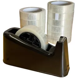 VEPATIM Tischabroller Set Klebebandabroller mit 12 Rollen Klebeband 25mm x 66m transparent