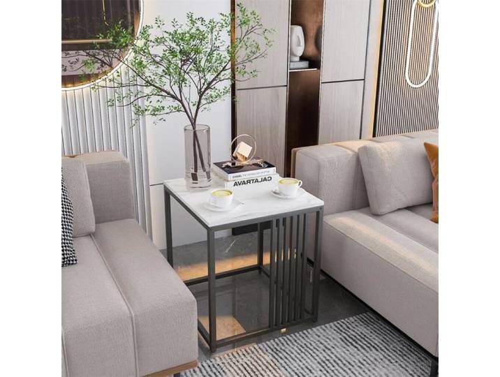 Table d'appoint en marbre gris - UNHO - Design scandinave - 40x40x45cm