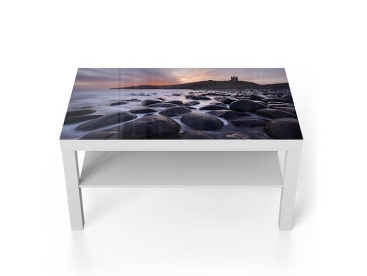 DEQORI Glastisch weiß groß 90x50 cm Motiv Küstendämmerung ausgefallener Beistelltisch aus Glas Hochglanz Couchtisch fürs Wohnzimmer moderner Couch Tisch mit Design