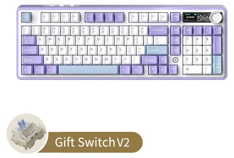 Gaming-Tastatur - AK980 V2 Mechanische Tastatur - 98 Tasten - Bluetooth, 2,4 GHz und USB - Hot-Swap - 2,9 cm TFT-Farbdisplay - Englisches Layout - Gift Scroll