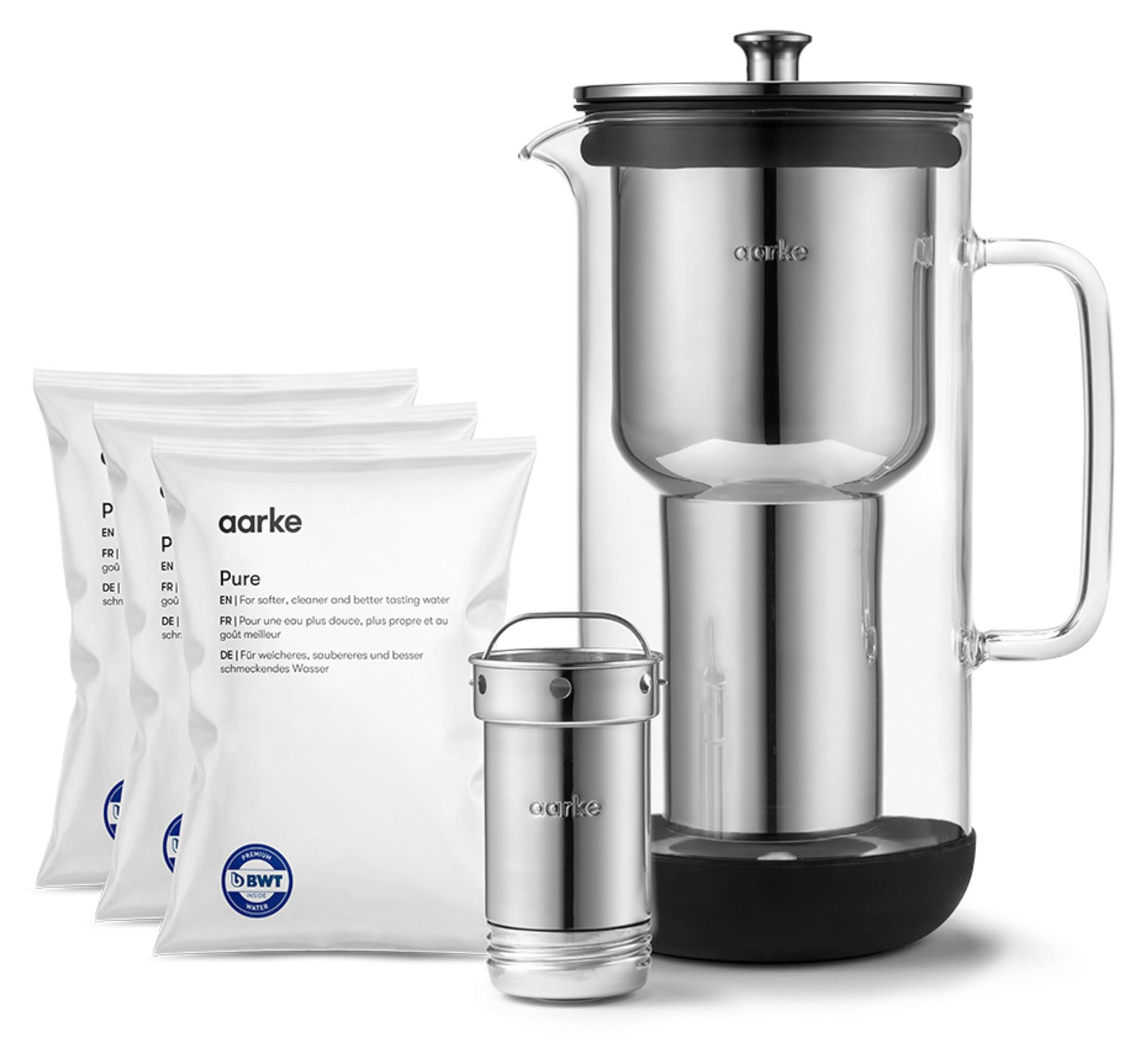 Aarke Purifier B1120-GR01 filterkan met 3-pack Pure filters, 2,4 liter