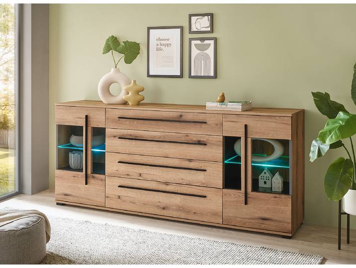 Sideboard mit Glastür 200cm Braun/Eiche Evoke Dekor