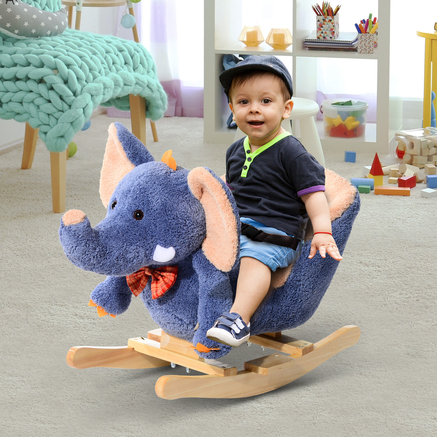 Altro Cavallo A Dondolo In Legno Elefante Per I Bambini 60x33x45cm
